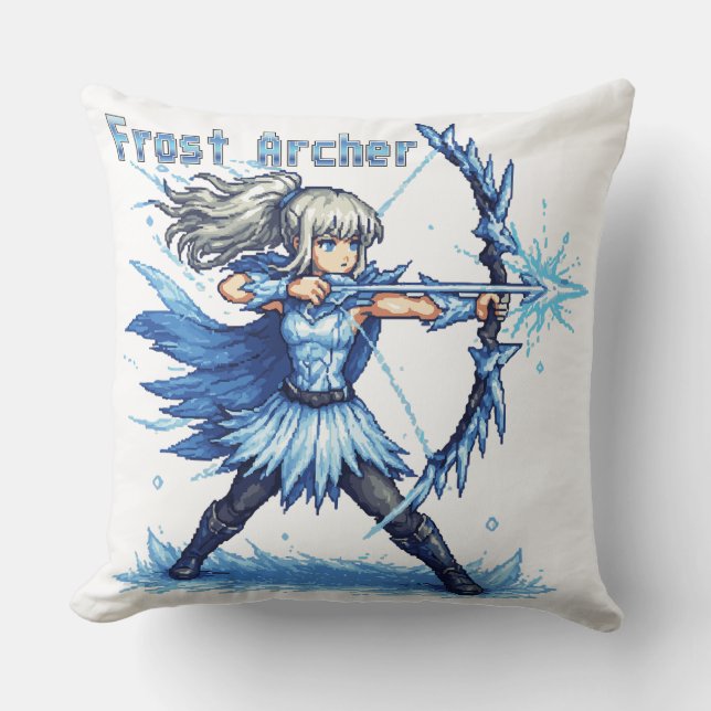 Retro Pixel Art Frost Archer Warrior Cushion (Front)