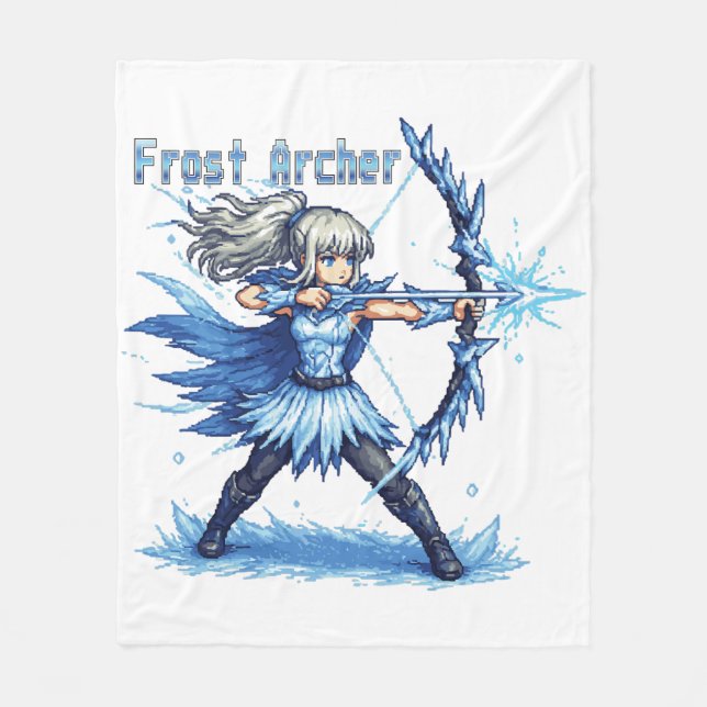 Retro Pixel Art Frost Archer Warrior Fleece Blanket (Front)