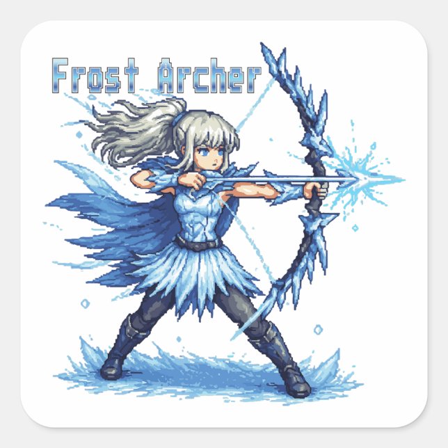 Retro Pixel Art Frost Archer Warrior Square Sticker (Front)