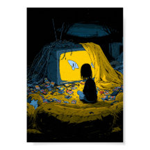 Retro Pixel Art Gamer Watching a Glowing Yellow TV