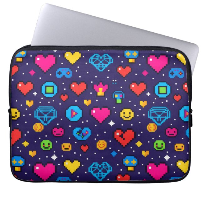 Retro Pixel Art Gaming Padded Laptop Sleeve (Front)
