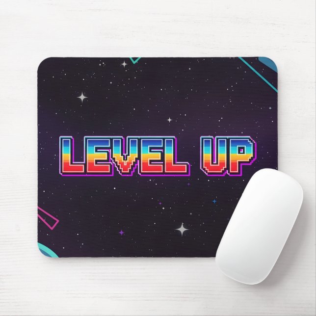 Retro Pixel Art LEVEL UP Gaming Stars Mouse Pad (With Mouse)