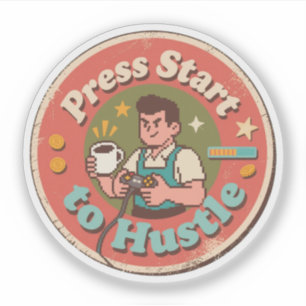 Retro Pixel Art Press Start to Hustle Coffee 