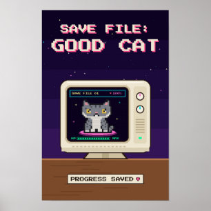 Retro Pixel Cat Save File Gamer Room Poster