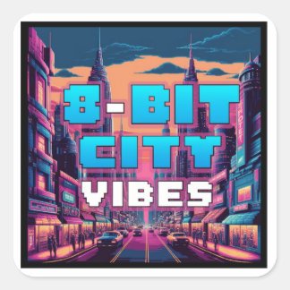 Retro Pixel City  Square Sticker