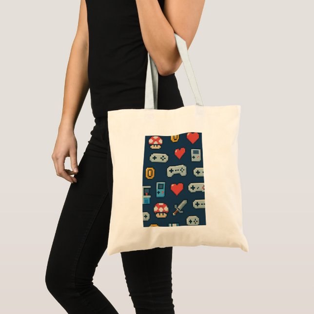 Retro Pixel Gamer Icons 8-Bit Style Game  Tote Bag (Front (Product))