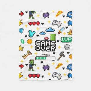Retro Pixel Gamer Thrown Blanket, Gift for Gamers Fleece Blanket