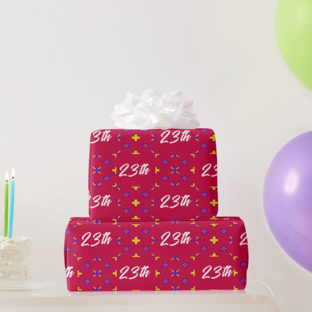 Retro Pixel Geometric Pattern Custom Age Wrapping Paper (Party Gifts)