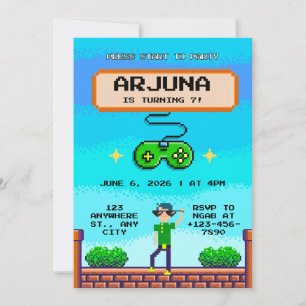 Retro Pixel Video Game Controller Boys Birthday Invitation