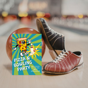 Retro Pizza and Bowling Birthday Invitation