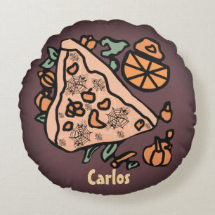 Retro Pizza with a Pumpkin Twist Round Cushion