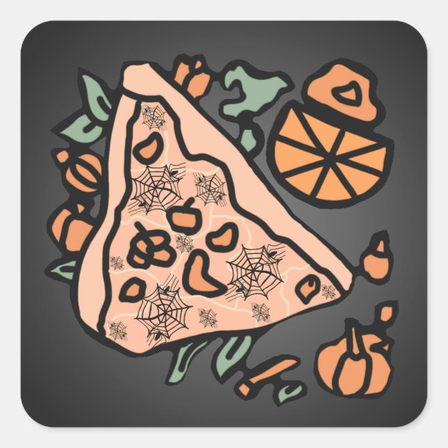 Retro Pizza with a Pumpkin Twist Square Sticker (Front)