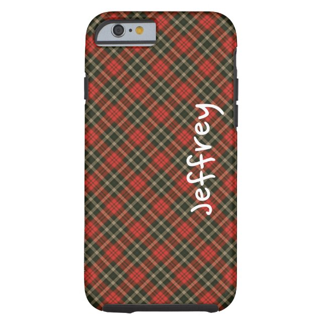 Retro Plaid Red Black Personalised Name Case-Mate iPhone Case (Back)