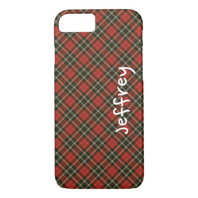 Retro Plaid Red Black Personalised Name Case-Mate iPhone Case (Back)