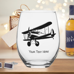 Retro Plane Silhouette Aircraft Personalised Stemless Wine Glass