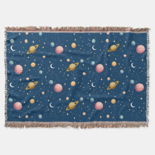 Retro Planets and Stars Pattern Throw Blanket