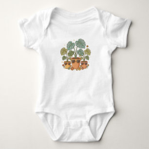 Retro Plants Mum Cool Monstera Plant Illustration  Baby Bodysuit
