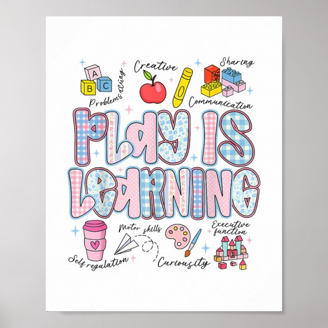 Retro Play Is Learning Kindergarten Teacher Back T Poster (Front)