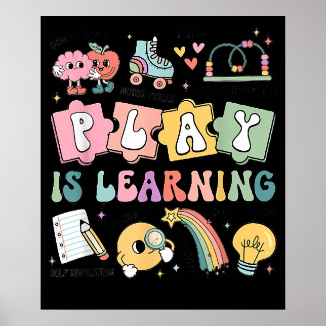 Retro Play Is Learning Kindergarten Teacher Team Poster (Front)