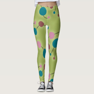 Retro Playful Large Molecules Universe Blue Green Leggings