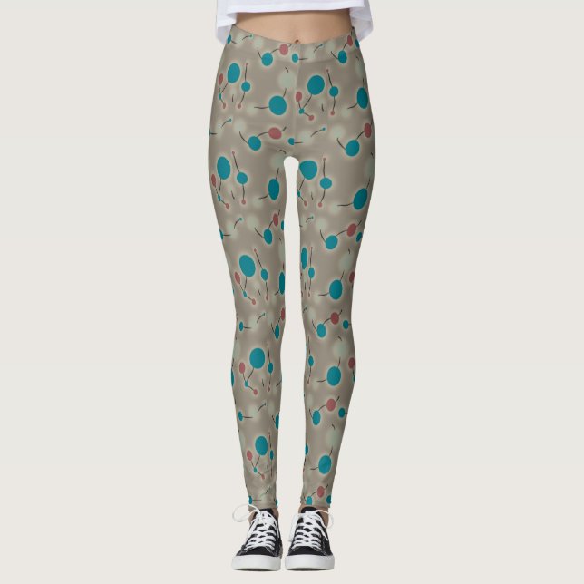 Retro Playful Small Molecules Universe Blue Grey Leggings (Front)