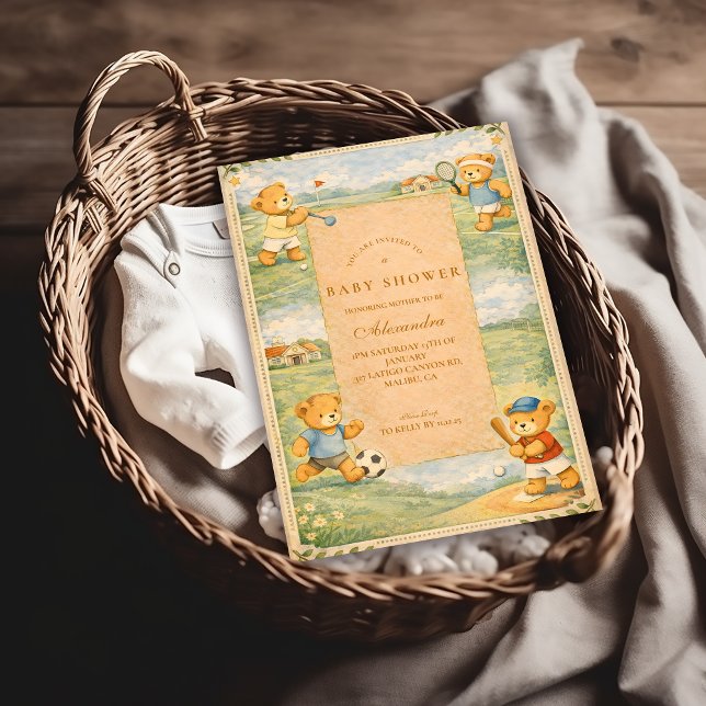 Retro Playground Teddy Bears Baby Shower Invitation (Creator Uploaded)