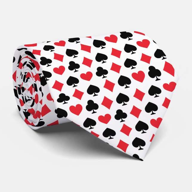 Retro Playing Card Symbols Pattern Tie (Rolled)