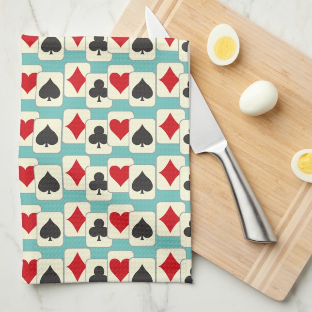 Retro Playing Cards Quartet Aqua   Tea Towel (Quarter Fold)