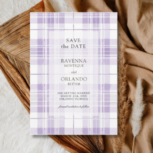 Retro Plum Purple Gingham Country Wedding Save The Date