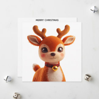 Retro Plush Reindeer Christmas Art Holiday Card