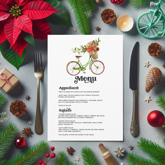 Retro Poinsettia Bicycle Christmas Holiday Wedding Menu (Retro Poinsettia Bicycle Christmas Holiday Wedding Menu)