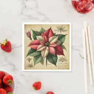 Retro Poinsettia Festive Botanical Decoupage Napkin