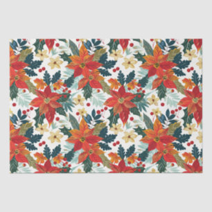 Retro Poinsettia Festive Christmas Tissue Paper