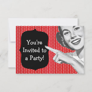 Retro Pointing Woman Birthday Invitation