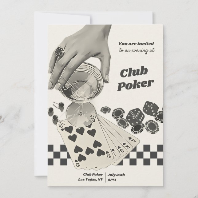 Retro Poker Night Cocktail Party Invite (Front)