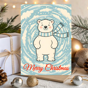 Retro Polar Bear Blizzard Christmas Holiday Card