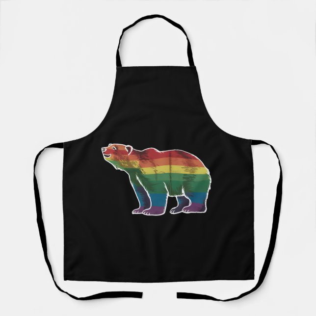 Retro Polar Bear Rainbow Lesbian LGBT Gay Pride Apron (Front)