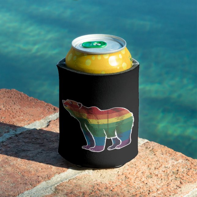Retro Polar Bear Rainbow Lesbian LGBT Gay Pride Can Cooler (In Situ Pool)