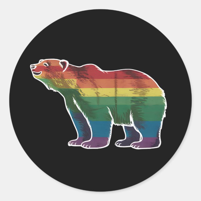 Retro Polar Bear Rainbow Lesbian LGBT Gay Pride Classic Round Sticker (Front)
