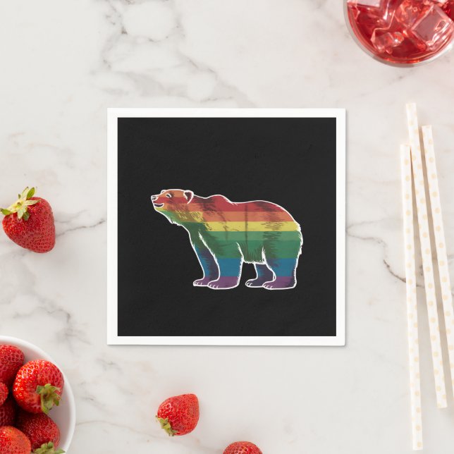 Retro Polar Bear Rainbow Lesbian LGBT Gay Pride Napkin (Insitu)