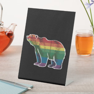 Retro Polar Bear Rainbow Lesbian LGBT Gay Pride Pedestal Sign