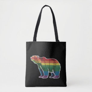 Retro Polar Bear Rainbow Lesbian LGBT Gay Pride Tote Bag