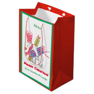 Retro Polar Bearing Christmas Gifts Personalised Medium Gift Bag