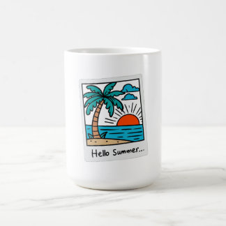 Retro Polaroid Hello Summer Tropical Beach Sunset  Coffee Mug
