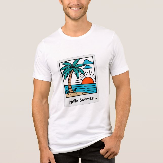 Retro Polaroid Hello Summer Tropical Beach Sunset  Tri-Blend Shirt (Front)