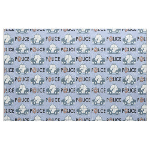 Retro Police Car Doughnuts Blue Fabric