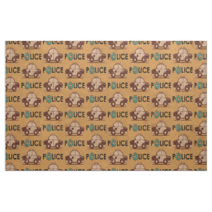 Retro Police Car Doughnuts Brown Fabric