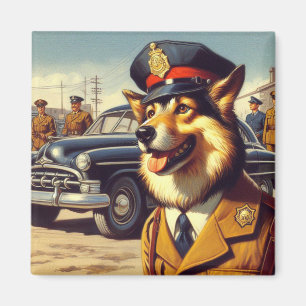 Retro Police Dog Painting Magnet