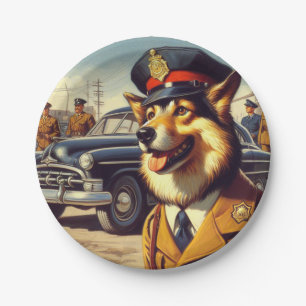 Retro Police Dog Painting Paper Plate