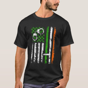 Retro Police Us Flag Shamrock St Patrick Day Costu T-Shirt